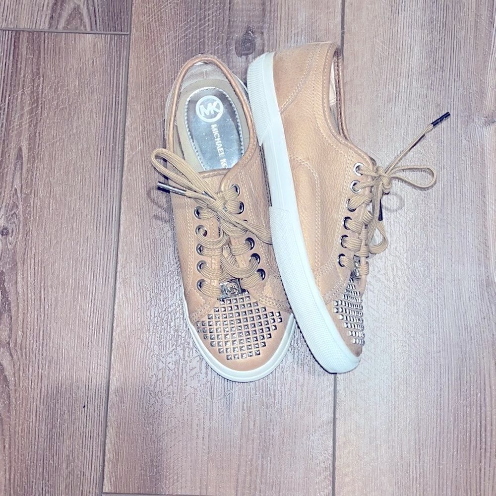 Michael Kors golden tan leather studded sneakers